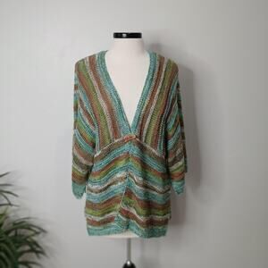Coldwater Creek Sweater Womens 1X Multicolor Striped Knit Button Cardigan Boho